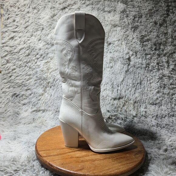 ISNOM Women Size 7.5 Knee High Embroidered Chunky Heeled Western Cowgirl Boots - Picture 9 of 9